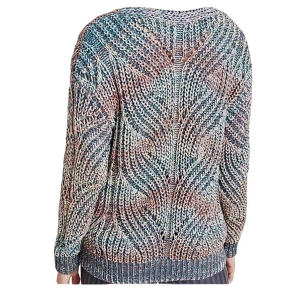 Anthropologie Chroma Chunky Knit Sweater XS Multicolor Rainbow Tinted V-Neck - Picture 2 of 12